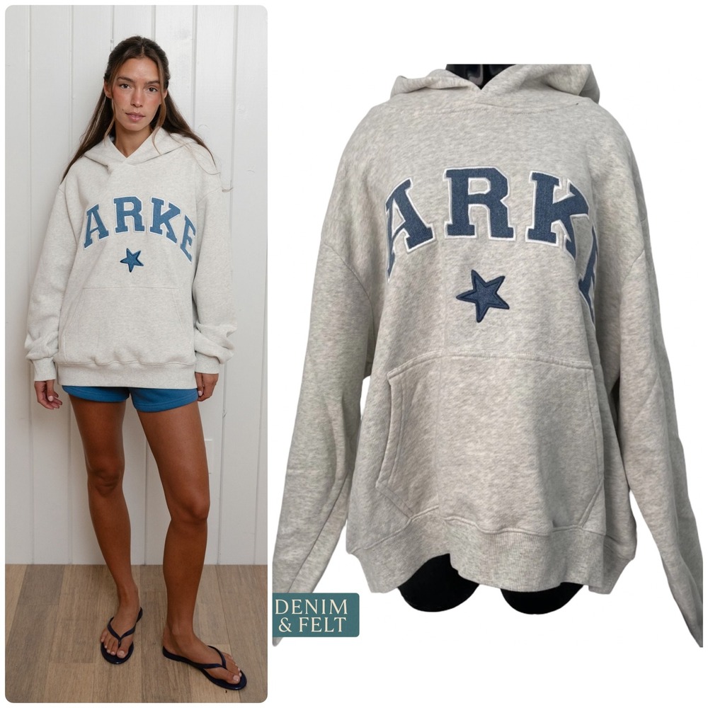 NEW Parke Heritage Vintage Star Varsity Hoodie Heather Grey Oversized Cotton